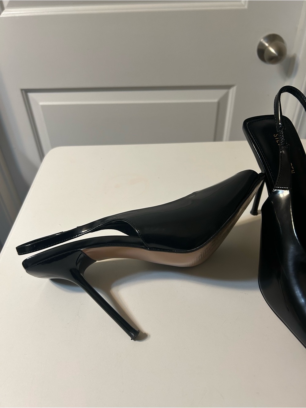 Steve Madden Black Patent Slingback Stilettos